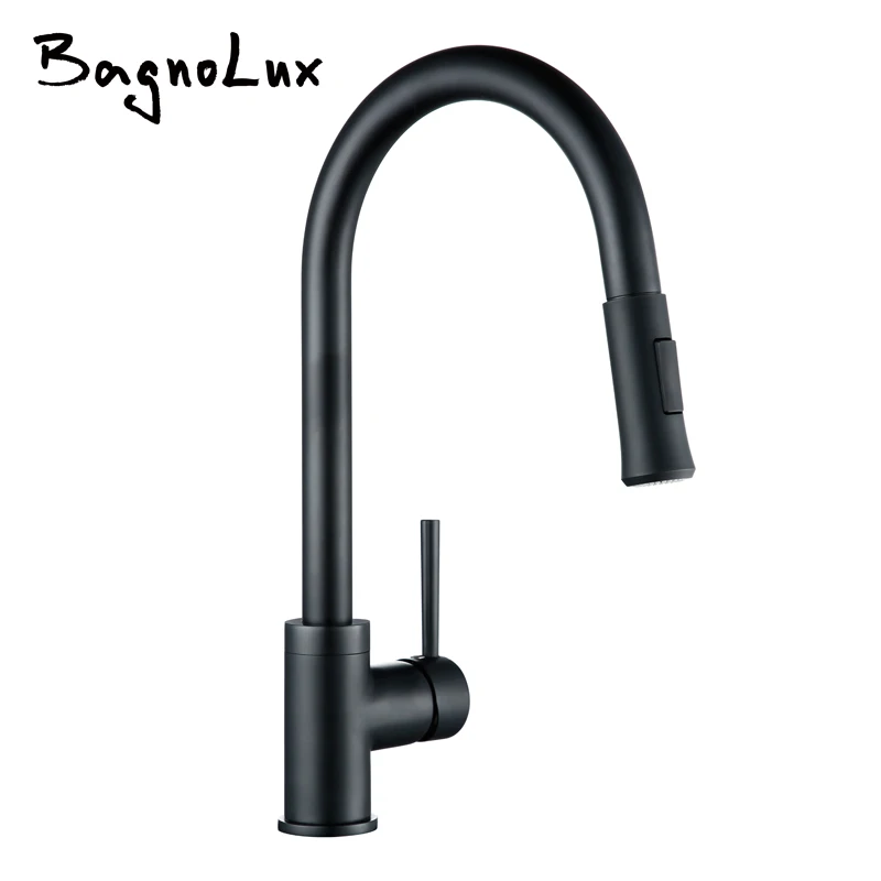 

Kitchen Faucets Matt Black Single Handle Pull Out Kitchen Tap Single Hole Handle Swivel 360 Degree Water Mixer Tap Mixer Tap