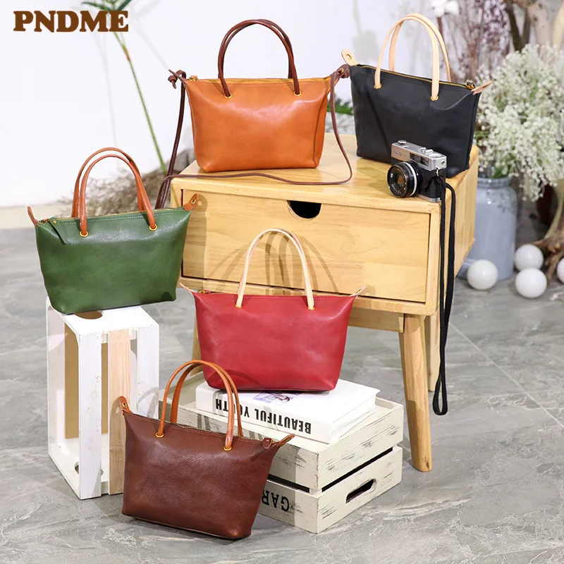 PNDME vintage fashion genuine leather ladies handbag simple daily outdoor high quality cowhide women's shoulder crossbody bags