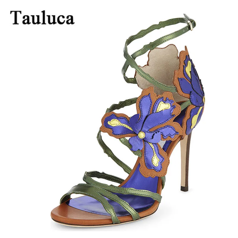 

Europe 2019 New Summer Women Shoes Stiletto Thin High Heels Peep Toe Shoes Flowers Ankle Cross Strap Ladies Sandals Size 42 43