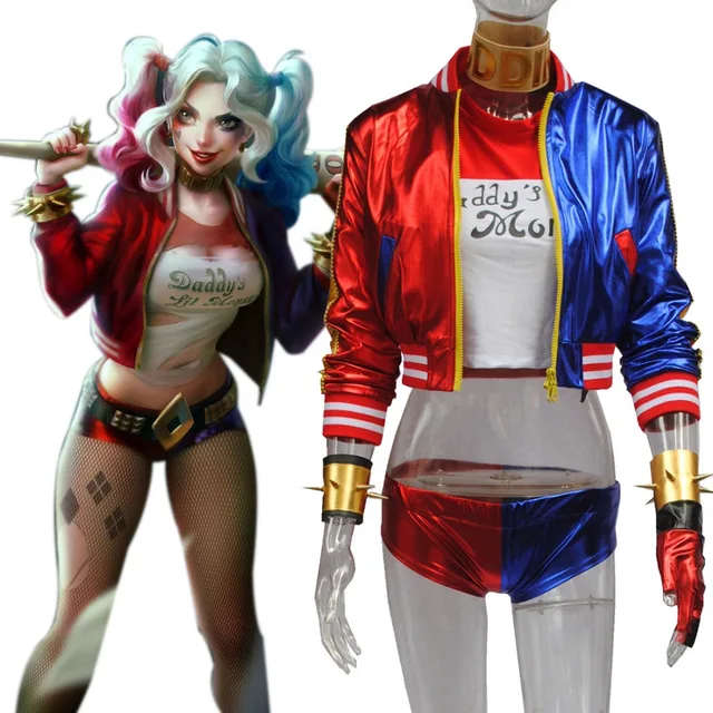 8 pcs harley quinn costume suicide squad sexy hot joker girl shiny plus size female joker costume