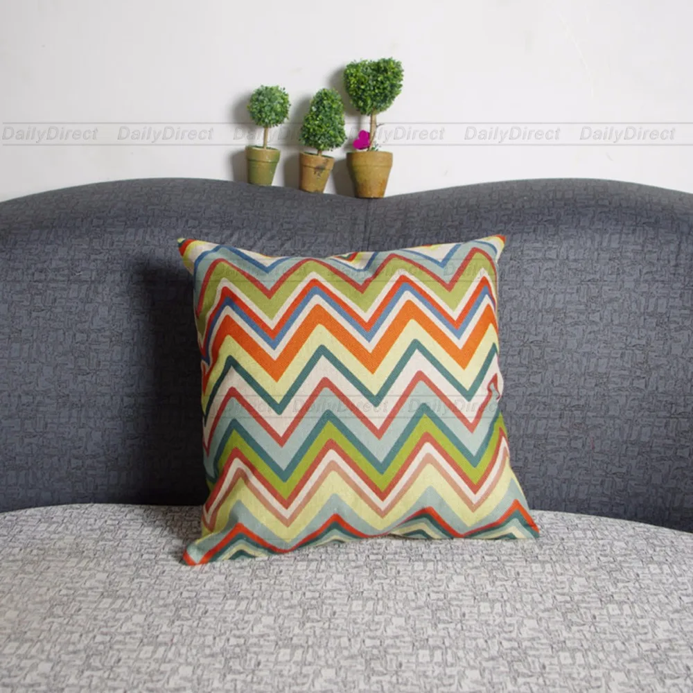 

1x Cushion Case Composite Linen Thick Colorful Zigzag Throw Pillow Cover 42x42cm Home Decoration Scatter Cushion Bedding Case