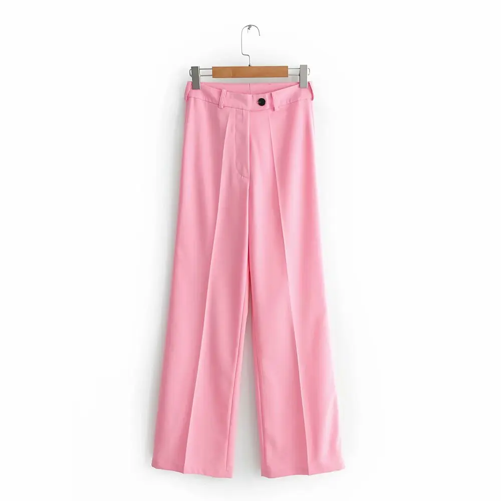 

2019 Women fashion candy color pink casual straight pants office wear full length chic trousers female streetwear pantal P330