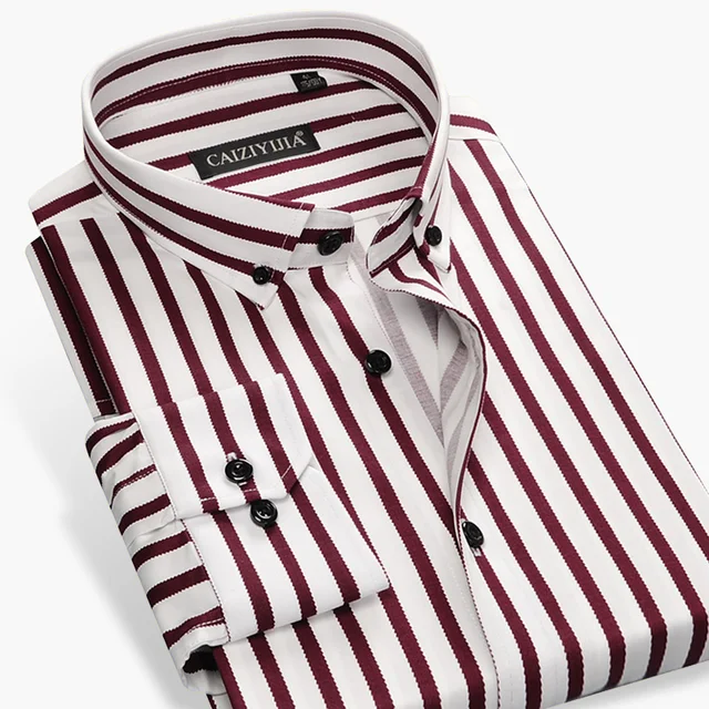 Fashion Men's Striped Casual Shirts Button Down Collar High Quality