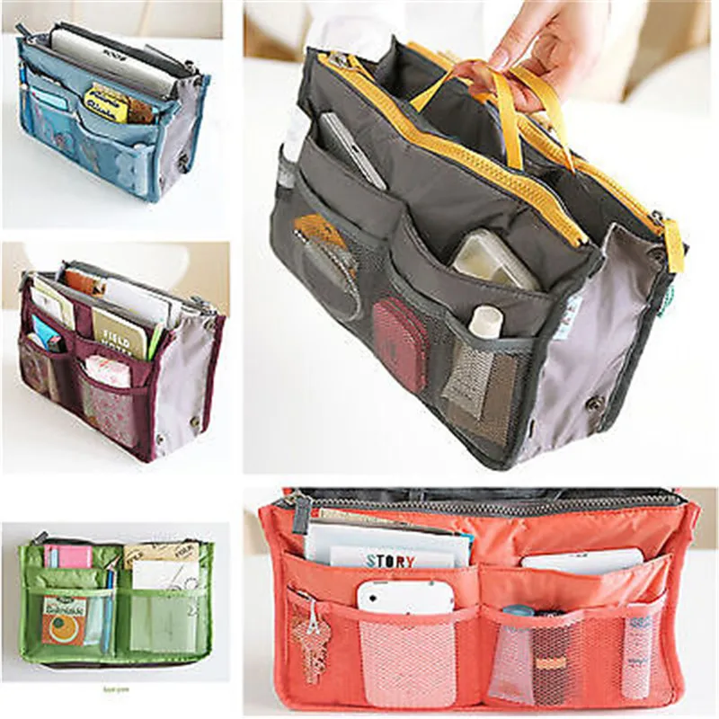 

Fashion Make Up Bag Women Travel Cosmetic Insert Handbag Organiser Liner Make Up Organize Nylon Zipper Solid Storage Bag