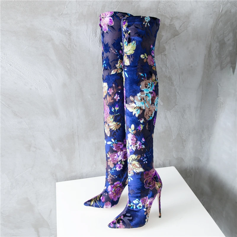 DoraTasia/большие размеры 33-43; Брендовая женская обувь; женские пикантные высокие сапоги высокого качества на высоком каблуке с цветочным принтом; сезон осень-зима