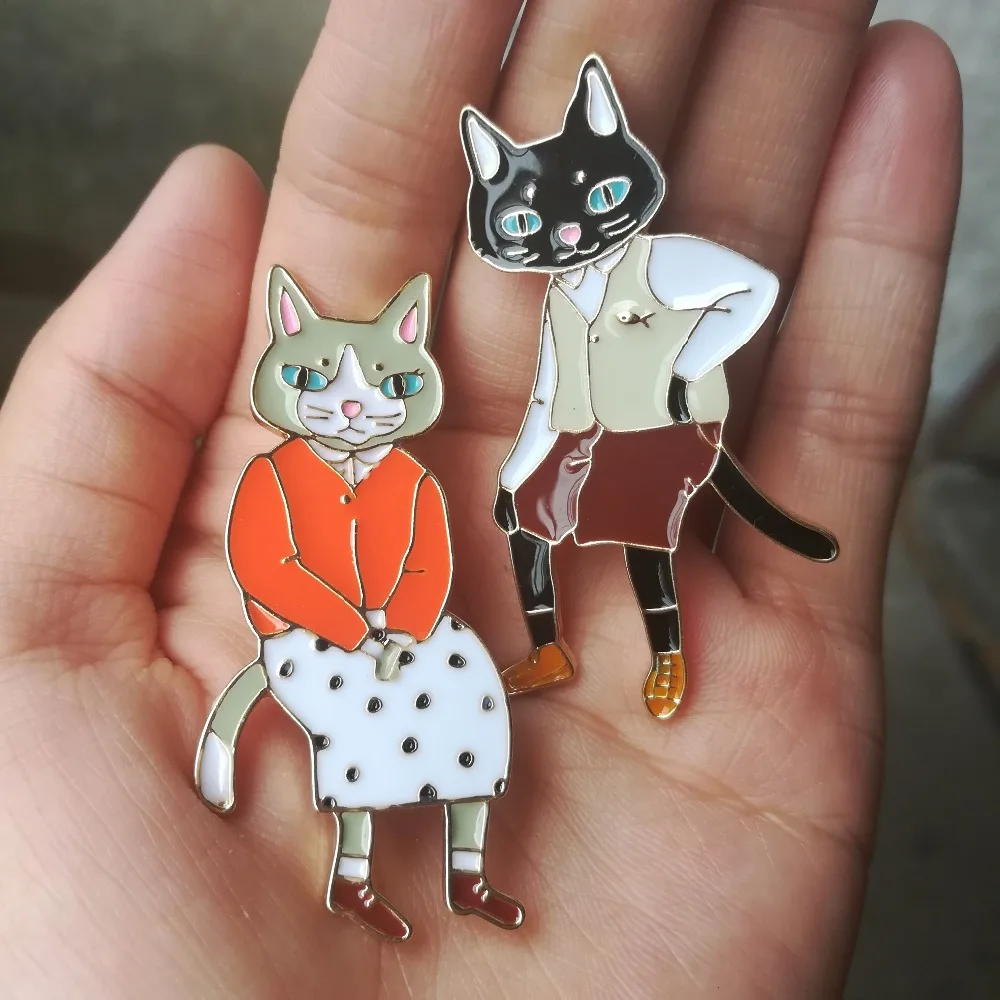 

Timeless Wonder enamel black gray cats couple Brooch pin set Party pop coat bag hat gift gown DIY cute mix lovely 2pcs/set 7421