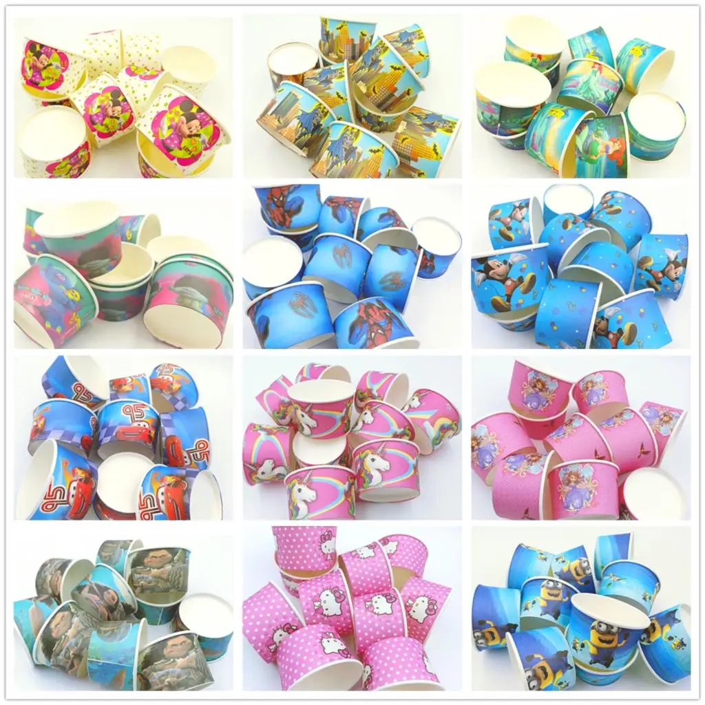 

10PCS/LOT Mickey Sofia Lightning Mcqueen Kitty Unicorn Ice Cream Cups Kids Birthday Party Supplies Ice Cream Bowls Party Supply