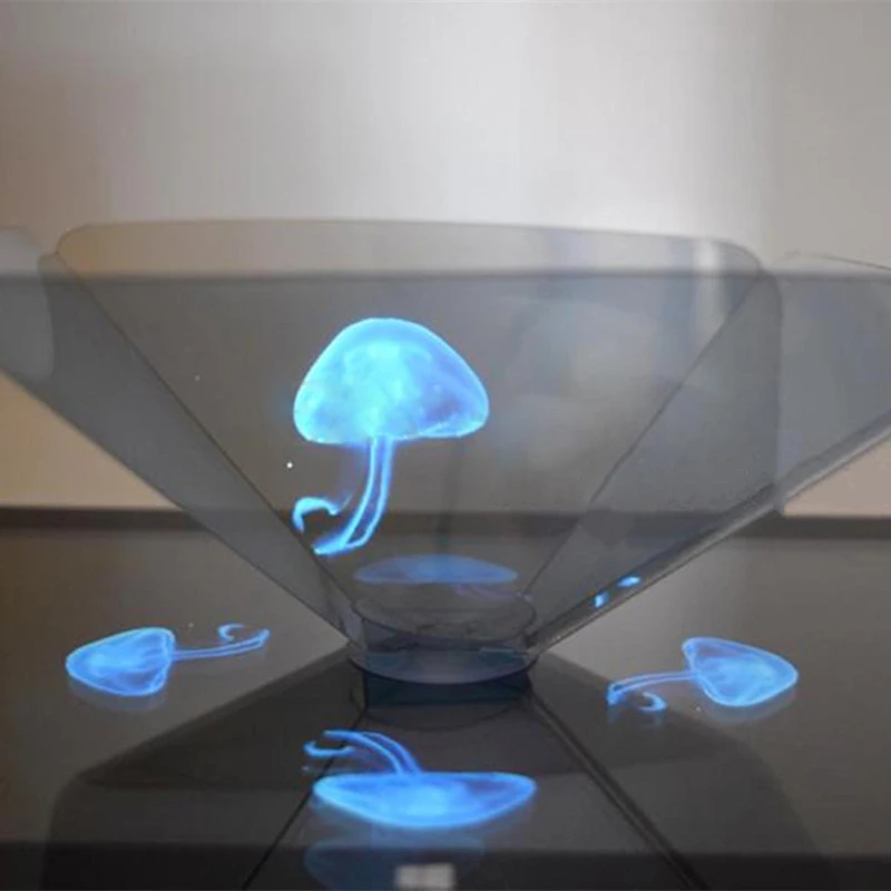 Hot sale Portable 3D Holographic Hologram Display Pyramid Stand Projector For iPad Tablet Tea-color