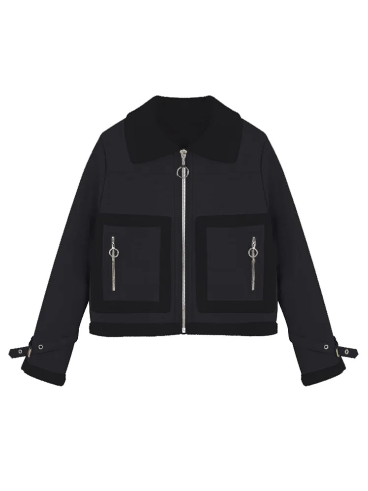 Vêtements Épaississement Et En kaki Pu Manteau D'agneau Beige Velours D'hiver Cheveux Mode Femmes noir Automne Plus Revers Moto Tb181 Cuir De Court O01qfdOF6