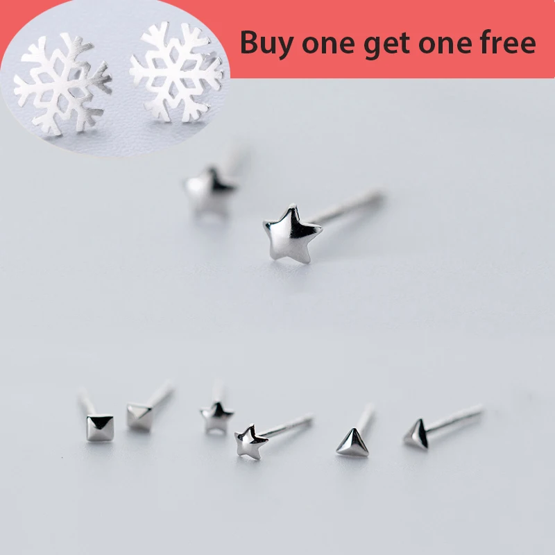 

Bridetribe Korea Minimalist Small Smooth Geometric Star Pure 925 Sterling Silver Stud Earrings For Women Girls Child Baby Kid