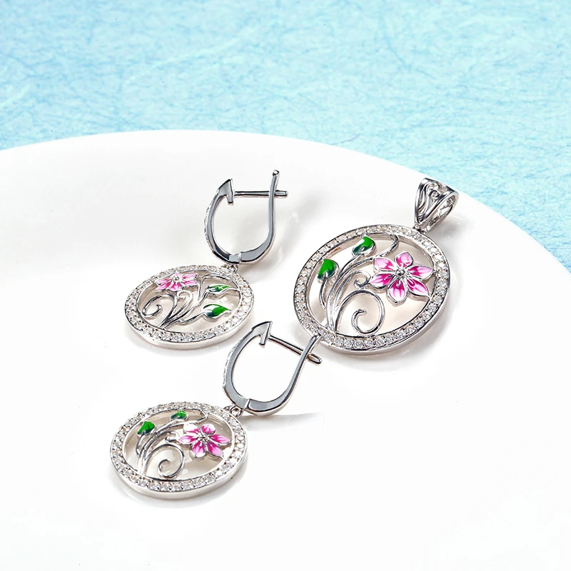 RainMarch Flower Enamel Silver Pendant For Chain Necklace Pendulum 925 Silver Women Necklace Pendant Party enamel Jewelry (6)