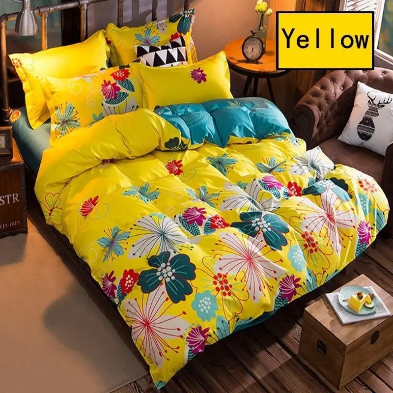 

Yellow Flower bedding set Tree bed linens leafs duvet cover set flat sheet duvet cover pillowcase plant bed sets home bedclothes