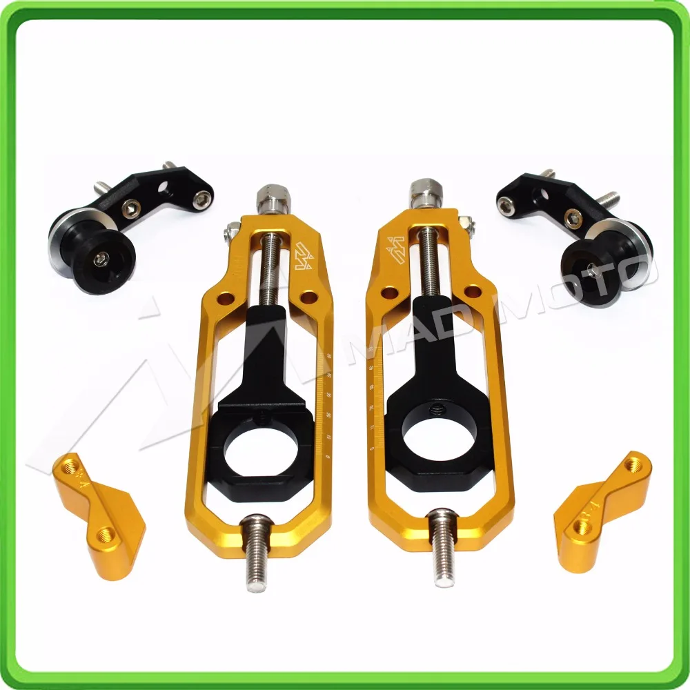 Motorcycle Chain Tensioner Adjuster with spool fit for Suzuki GSXR 600 GSX-R 750 2011 2012 2013 2014 2015 2016 Gold & Black (10)