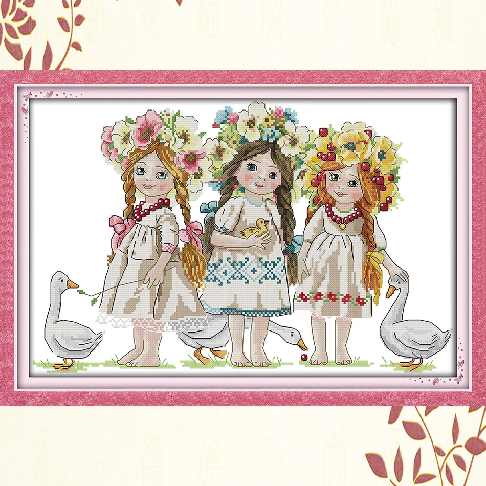 

Joy Sunday,Young girls, Cross Stitch Embroidery Set, Printed Embroidery Set, Needlework,Portrait Cross Stitch embroidery kit