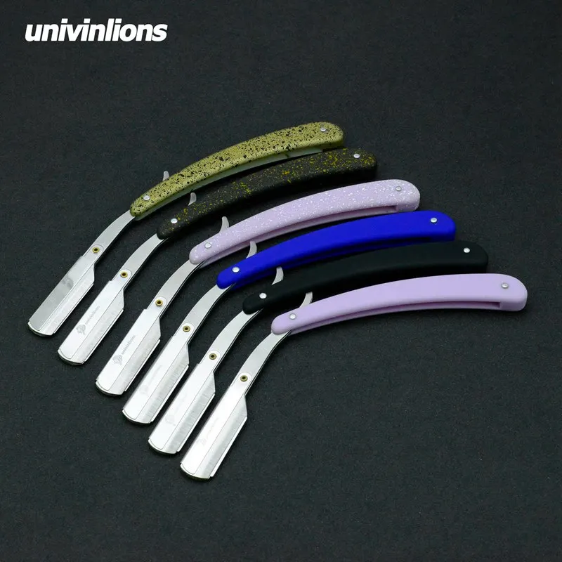 Univinlions straight plastic handle foldable sharp blade razor stick for men women barber shaving knife beard face underarm body