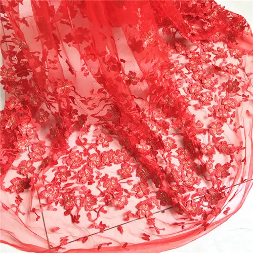 3 ярда/лот цветок сетка Вышивка Ткань Материал африканский кружево вышитые длинные свадебное платье ткань юбка черный розовый синий Diy Топ - Цвет: red