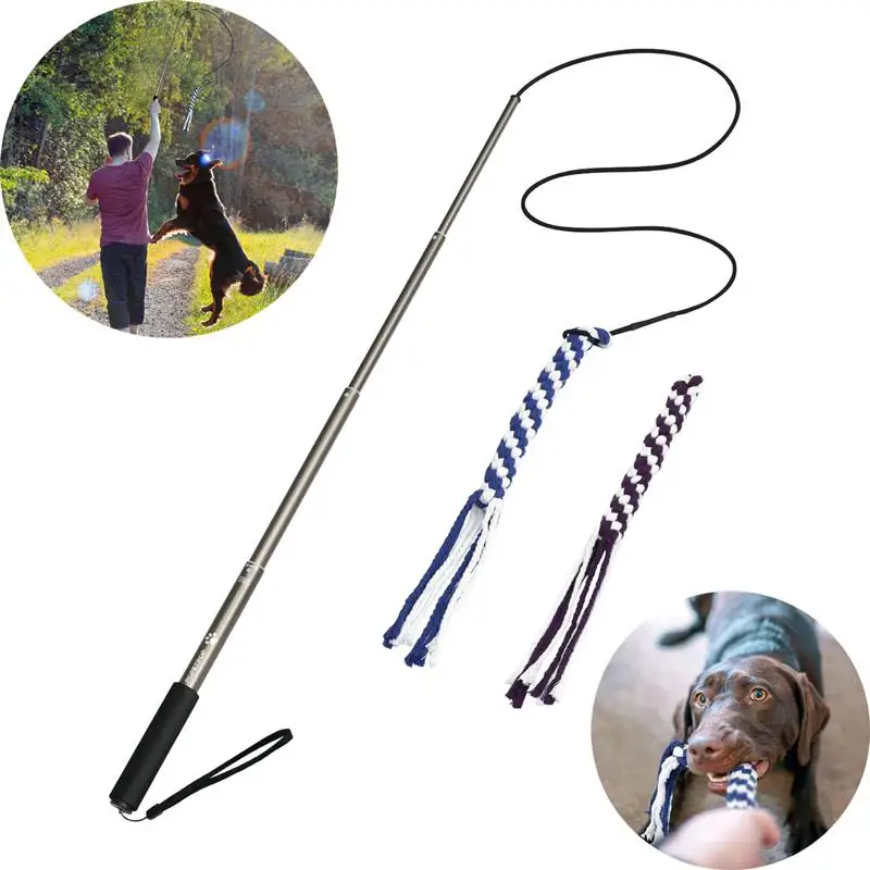 

Extendable Dog Puppy Teaser Pole Wand Outdoor Interactive Pet Dog Flirt Pole Training Exercise Rope Toy