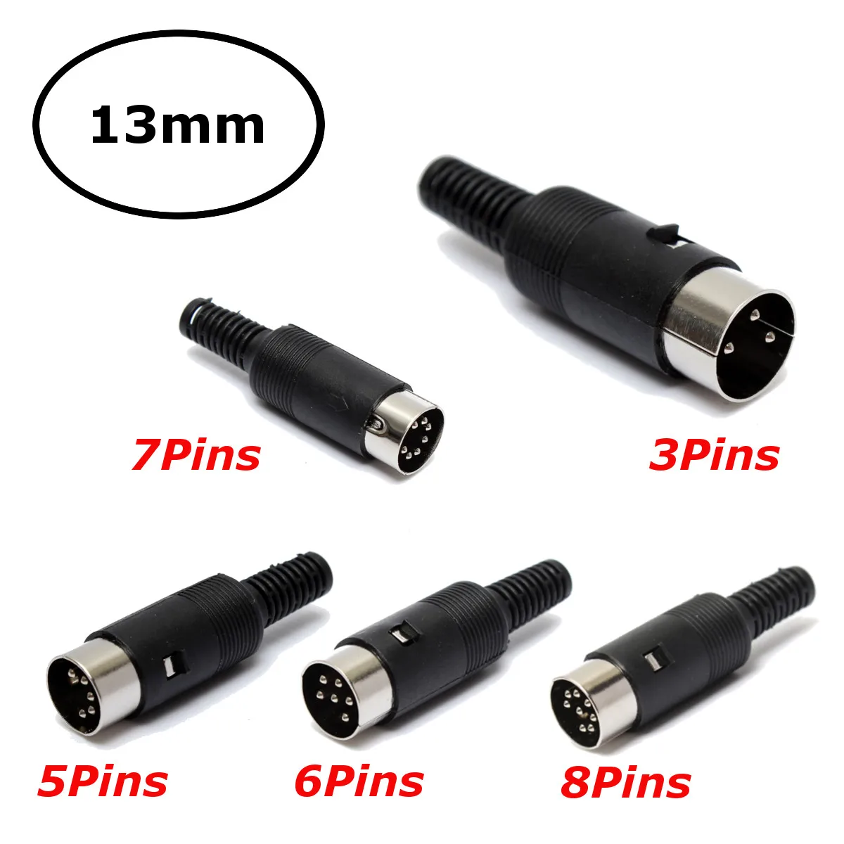 Good Quality 3 5 6 8 Pins DIN Male Plug Cable Connector With Black