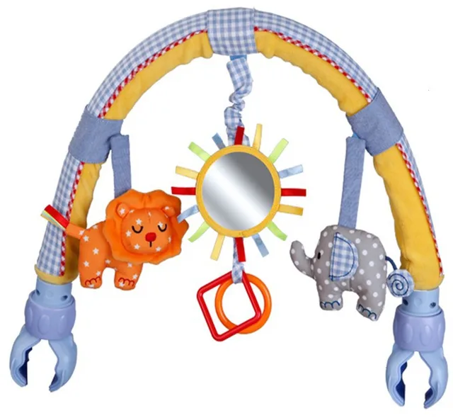 Baby Crib Stroller Blue Plush Elephant Travel Arch Toy Bar with Rattle BB Devicein Baby Rattles