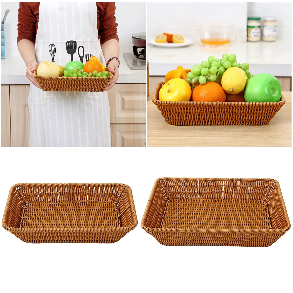 

Coffee Wicker Fruit Storage Basket Home Vegetable Snacks Candy Holder Basket Kitchen Organizer Drawer For Office Lounge Home Use