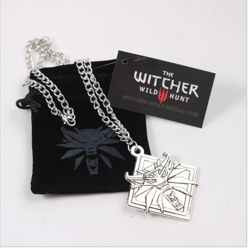 2018 Game Jewelry Witcher 3 Wild Wolf Head Necklace Men Collier Medallion Wizard Wolf Wild Hunt 3 Figure Game Valentine's Day
