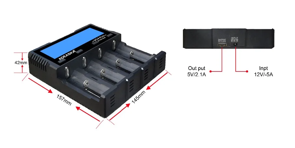 ADEASKA VC4 плюс ЖК-дисплей USB Быстрое интеллектуальное зарядное устройство для Li-ion/IMR/LiFePO4/Ni-MH 18650/26650 батарея PK VP4 PLUS