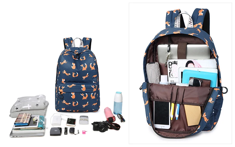 WINNER Cute Animal Fox Printing School Backpacks Waterproof Women Bag Laptop Backpack Female Mochila Bolsas E Sacolas (23)