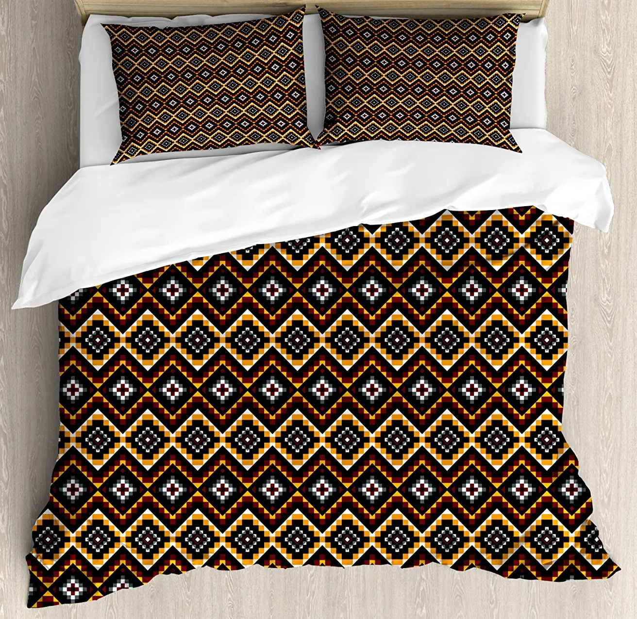 

Boho Duvet Cover Set Pattern with Ethnic Aztec Style Ornament Geometrical Design Folkloric Stylized Native Decorative 4 Piece