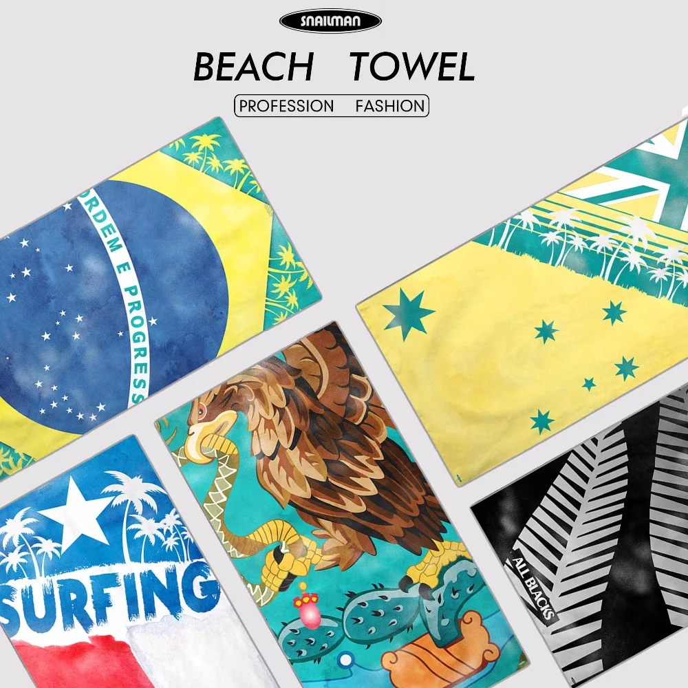 

Australia Brazil Chile Mexico New Zealand National Flag Beach Towel For Summer Holiday Compact Swimming Diving Travel Towel