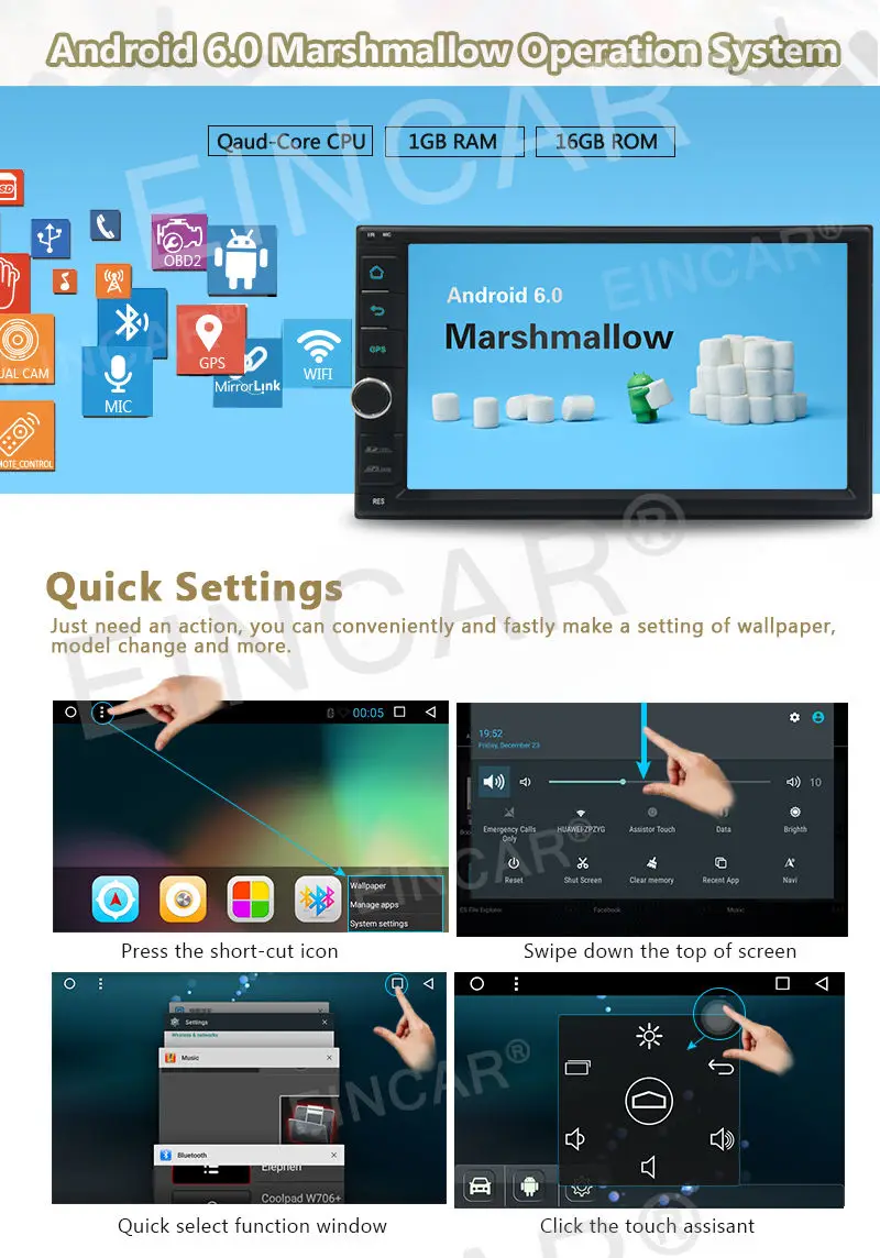 Cheap Android 6.0 7" Double 2Din Car Radio Stereo NO-DVD GPS Nav OBD 3G WiFi QUAD CORE 1