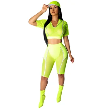 

Spring Summer Women Two Piece Set Top and Pants Plus Size Outfits Tracksuit Sweatsuit Outfit Solid Mesh Active Sets Casual