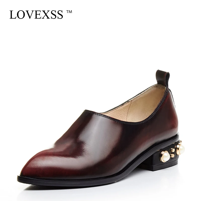 

LOVEXSS Woman Rivet Genuine Leather Flats Black Black White Re Spring Autumn Loafers Shoes Pointed Toe Casual Loafers Lazy Shoes