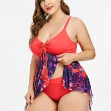 Высокая талия размера плюс ассиметричный танкини сексуальный цветочный купальник для мальчиков короткий женский купальник с подкладкой купальный костюм