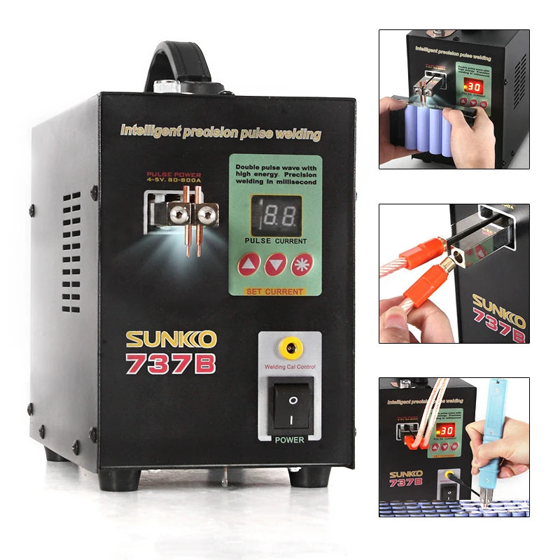 

SUNKKO 737B Battery Spot welder Double Pulse Precision Spot Welding LCD Digital Display Welding Machine for 18650 Batteries Pack