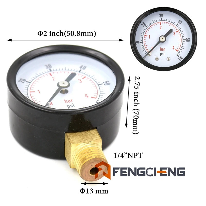 

Low Pressure Regulator Gauge for Beer/Soda Keg System Regulator, 0 ~ 4 Bar, 0 ~ 60 PSI, Right Hand Thread - 1/4"NPT