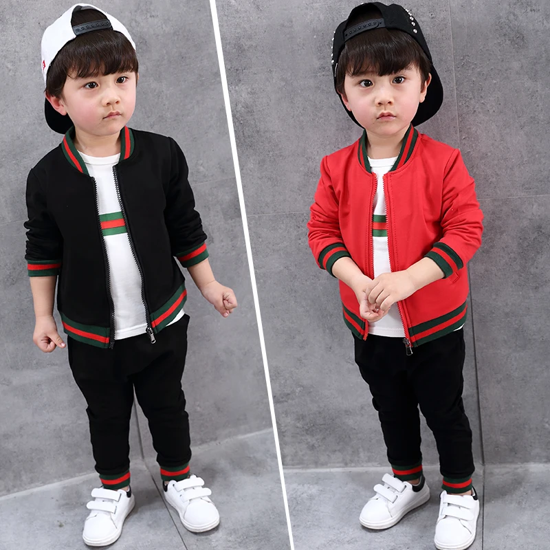 

2018 new Spring and autumn children clothing set baby boys clothes set long sleeve casual rib three-piece set for boy kids suit