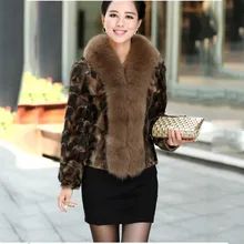 piece short mink fur jacket with big fox fur collar lady fashion coat high quality luxury outwear free shipping winter garment