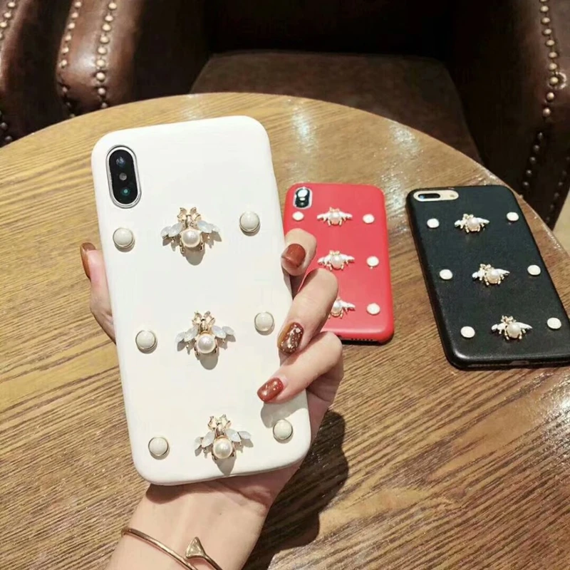 Aoweziic  luxury PC 3D bee pearl decorative design For iphone X XR XS MAX 6 6S 7Plus 7 8Plus Female extravagant rear cover case
