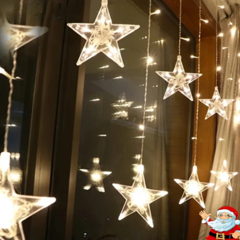 Рождественский светодиодный светильник, переменный ток 220 В, романтическая сказочная звезда, светодиодный гирлянда для занавесок, освещение для праздника, свадьбы, вечерние гирлянды, украшения