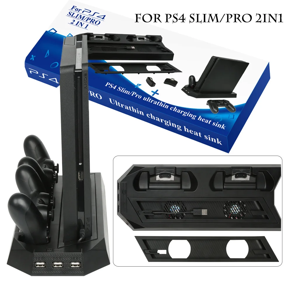 PS4 Slim/Pro тонкий зарядный теплоотвод вертикальная подставка охлаждающий вентилятор двойной контроллер Зарядное устройство Док-станция для Playstation 4 Базовая классная