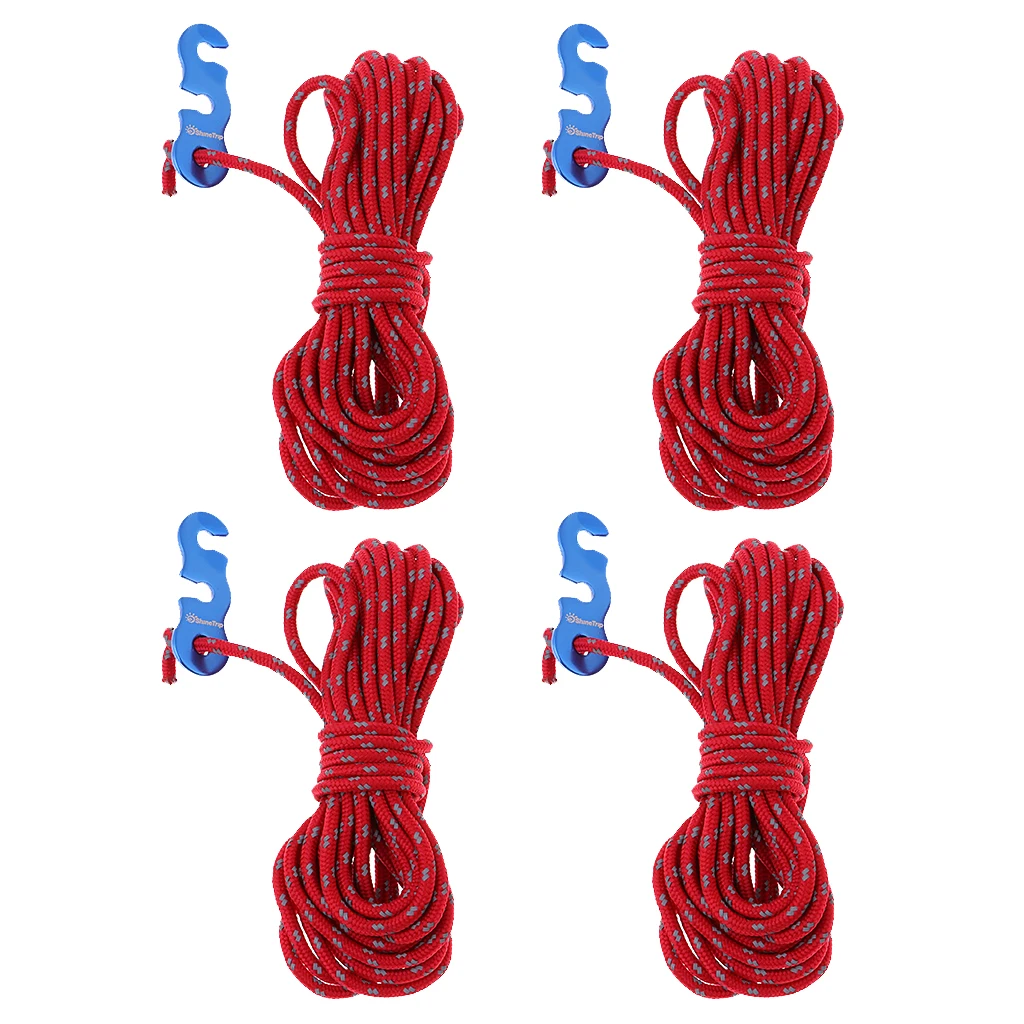 4 Pcs Reflective Camping Tent Guide Rope Guy Line Cord And Adjusters for Camping Backpacking Trekking Cycling Hunting Traveling