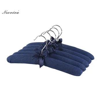 

Neoviva Jeans Coated Sponge Cloth Hanger for Kid Pack of 5 Solid Indigo Blue Clothes Coat Hook Rack Hanger Perchas Cabide Veludo