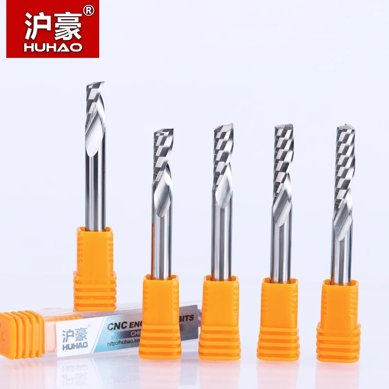 HUHAO 1pc 6mm One Flute Spiral Engrving Bits CNC End Mill Tungsten Carbide Router Tool PCB Milling Cutter Router Bits for Wood