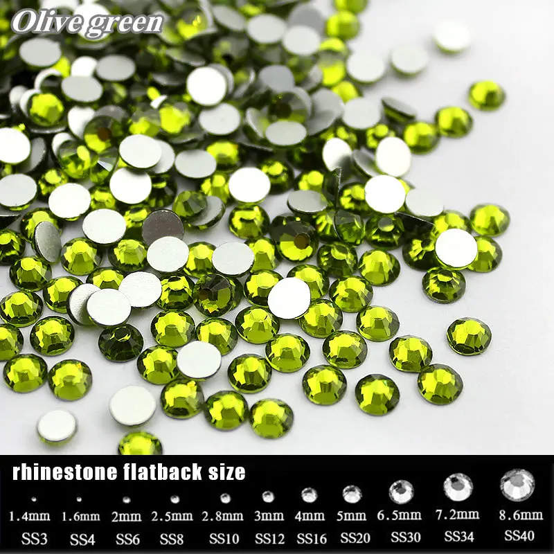 

SS3-SS20 Olive green rhinestone for Nail Art,1440pcs, Flat back Non Hotfix Glue on Nail Art Rhinestones,Boutique and Top grade