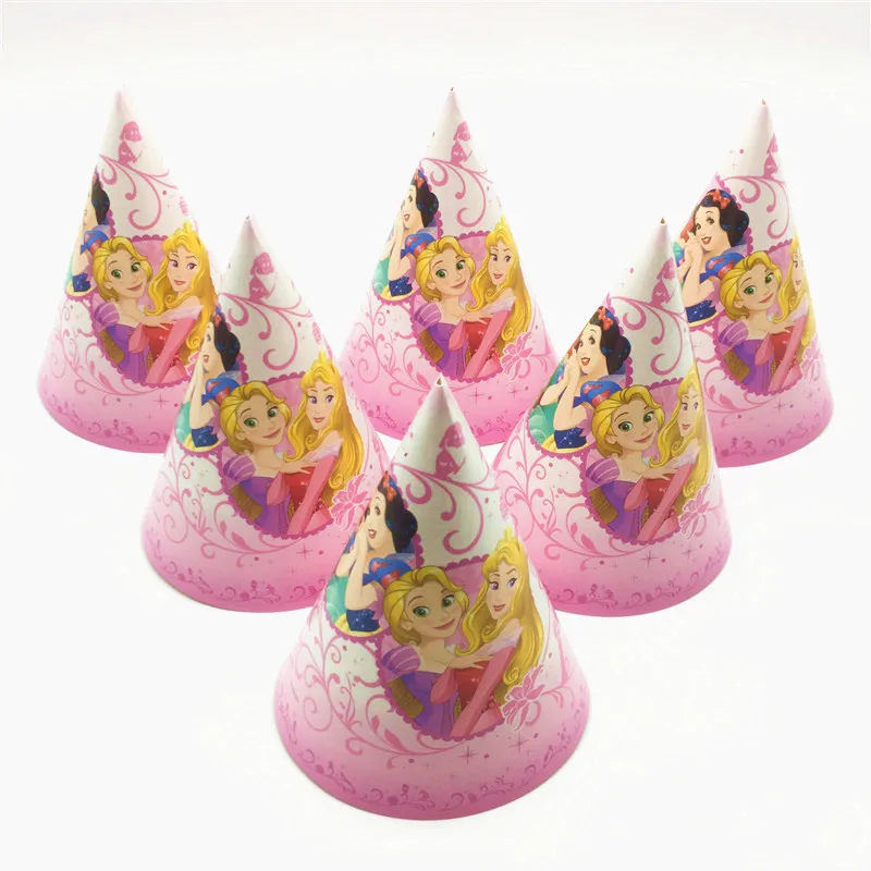 

6pcs Disney Six Princess Theme Kid Favors Birthday Party Decoration Paper Caps Supply Family Party Disposble Paper Hats Supply