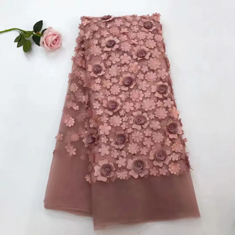 

French lace fabric 5yds/pce dhl 3d hand petals beaded fabrics 5yds/pce women gorgeous luxury party event elegant dress 2019 new