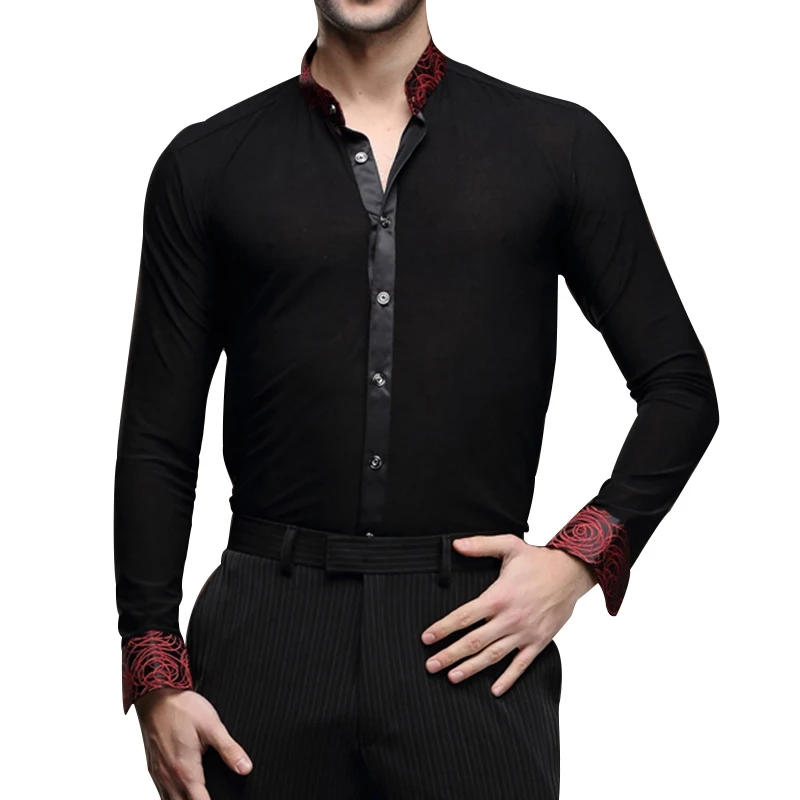 Hot Sale Men's Latin Dance Tops Long Sleeve Shirts Dance Ballroom Dance