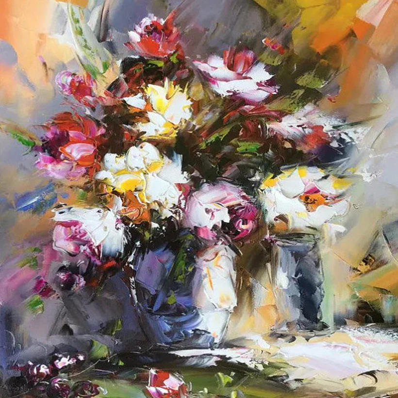 100 Hand Painted Abstract Flower Oil Paintings On Canvas Pictures