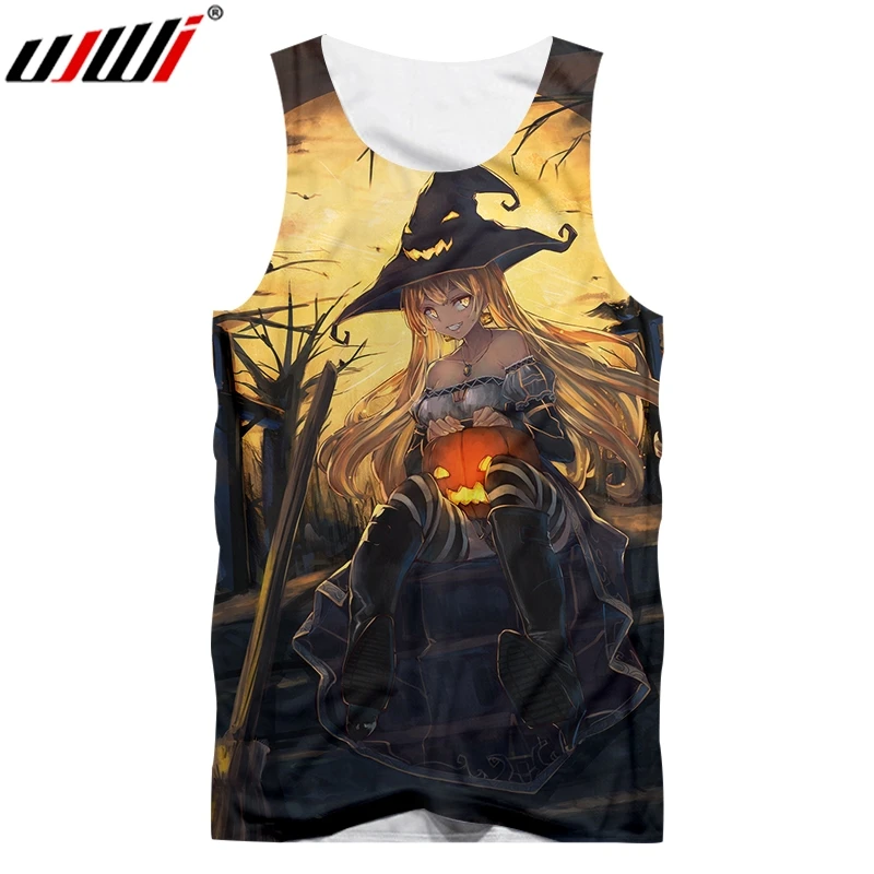 UJWI Halloween New Man Anime Tank Top 3D Printed Doll And Flame Pumpkin Best Selling Personality Loose Men's | Мужская одежда