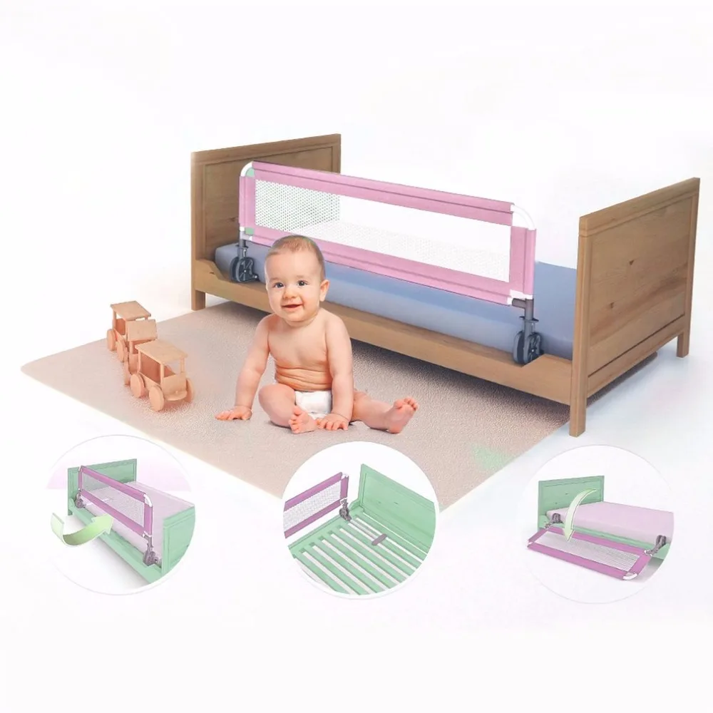 

1M Portable Baby Child' s Bed Guard Rail Foldable Toddler Bed Fence Grid Safety Sleep Protective Guard Side Bedrail